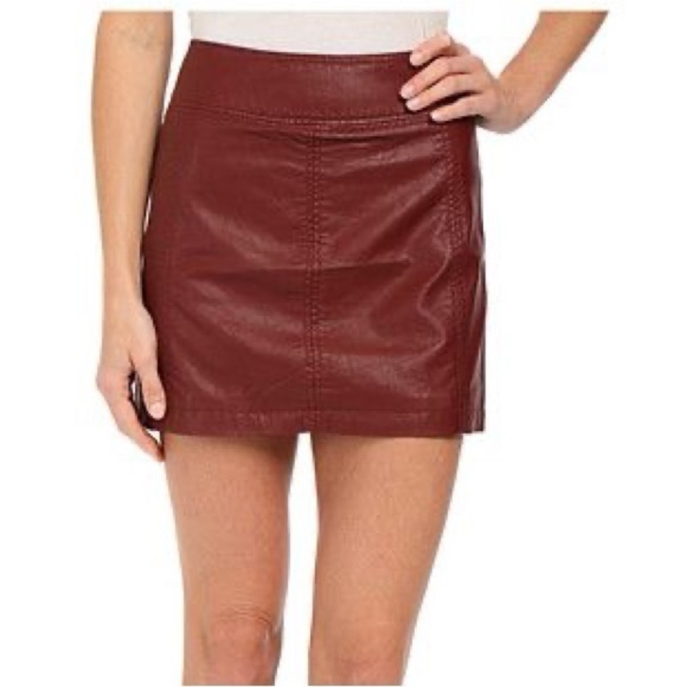 Elegant Maroon Leather Mini Skirt Free people.